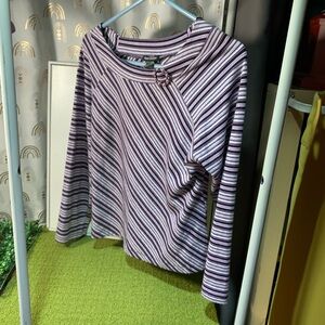 Striped Lavender & Black Long Sleeve Top with Ring Accent - Kensie